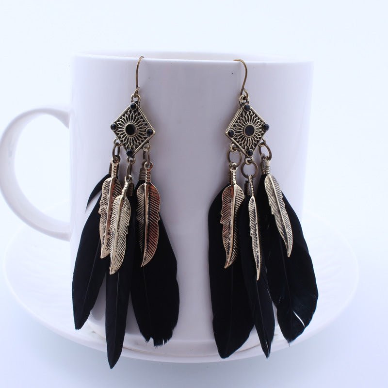 Black Feather Drop Earrings - THEONE APPAREL