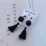 Black Rose and Tassel Earrings - THEONE APPAREL