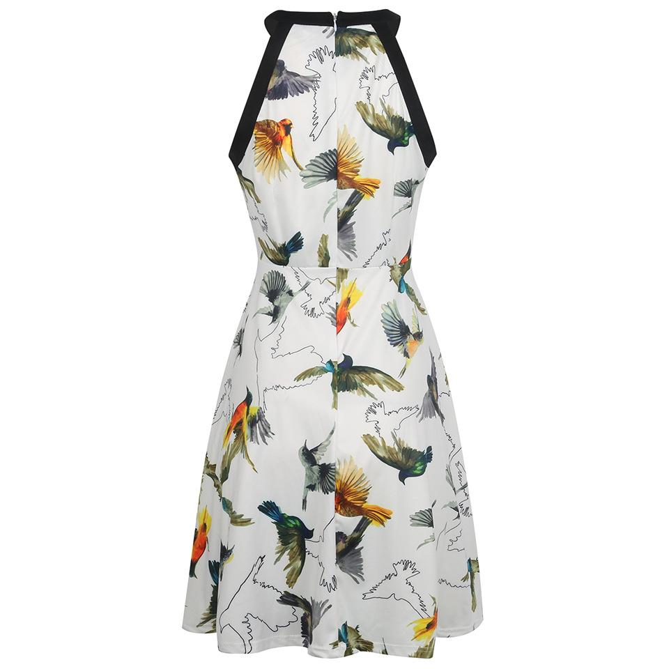 Black-Trim All-Over Print Sleeveless Dress - THEONE APPAREL