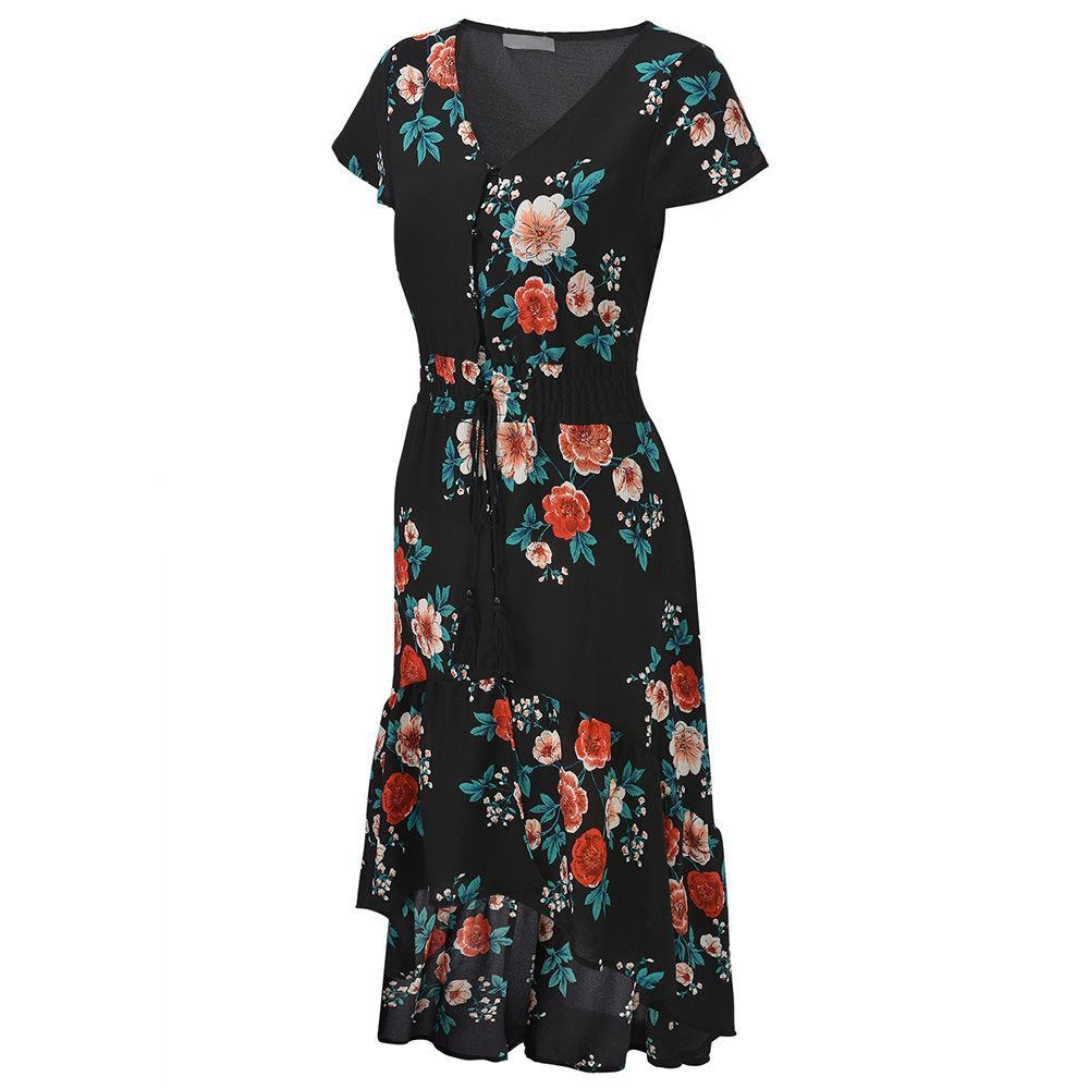 Boho Chic Floral Print High Low Dress - THEONE APPAREL