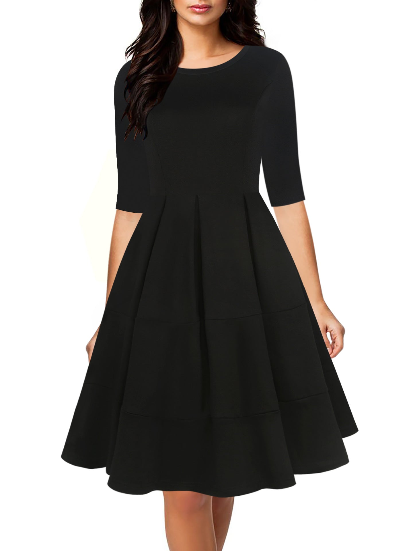 Box Pleated Half-Sleeve A-Line Dress - THEONE APPAREL