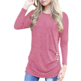 Button-Accent Crewneck Long-Sleeve Knit Top - THEONE APPAREL