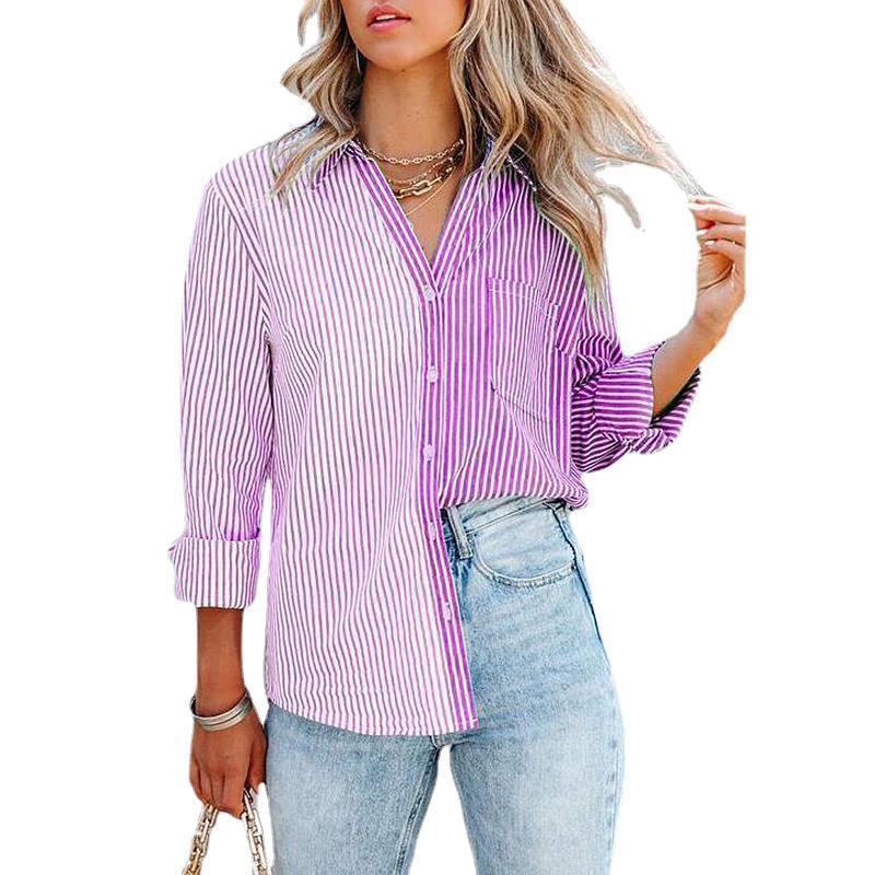 Button Down Vertical Striped Shirt with Breast Pockets - THEONE APPAREL